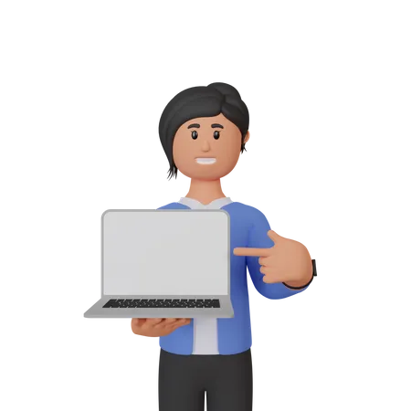 Woman showing screen of laptop  3D Illustration