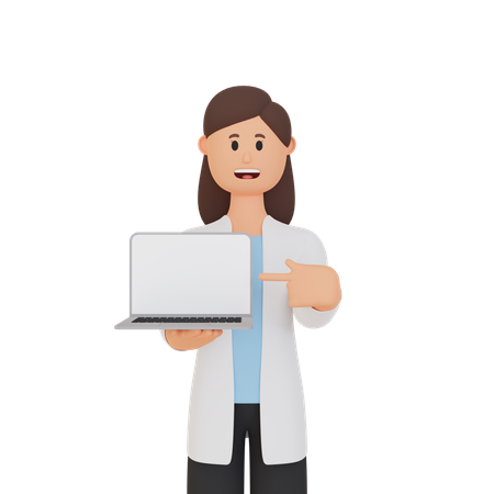 Woman showing screen of laptop  3D Illustration