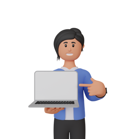 Woman showing screen of laptop  3D Illustration