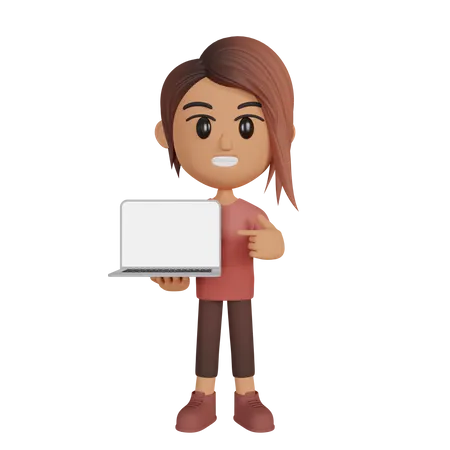 Woman Showing Laptop Screen 3D Illustration
