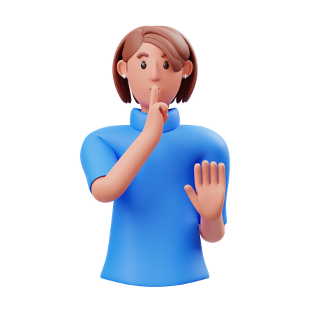 Woman showing silence please gesture  3D Illustration