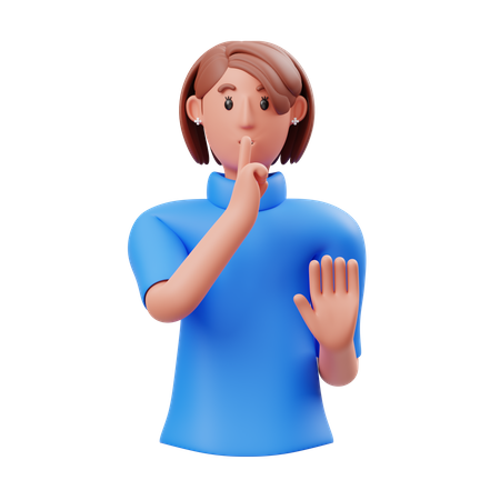 Woman showing silence please gesture 3D Illustration