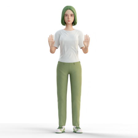 Woman showing stop sign hand gesture  3D Icon