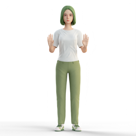 Woman showing stop sign hand gesture  3D Illustration