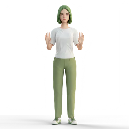 Woman showing stop sign hand gesture  3D Illustration