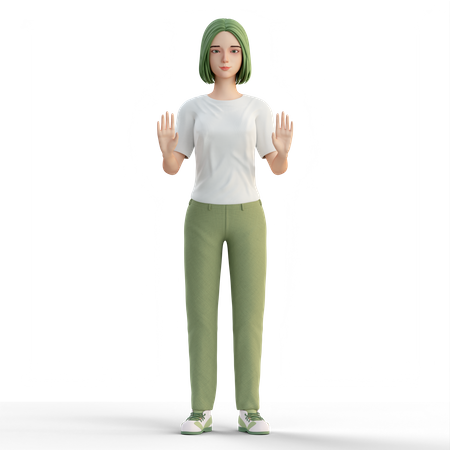 Woman showing stop sign hand gesture 3D Illustration