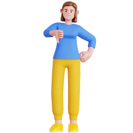 Woman Showing Thumb Down  3D Illustration