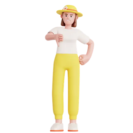 Woman Showing Thumb Down  3D Illustration