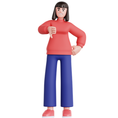 Woman Showing Thumb Down  3D Illustration