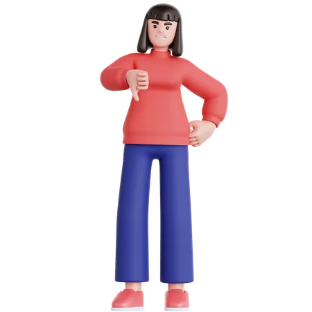 Woman Showing Thumb Down  3D Illustration