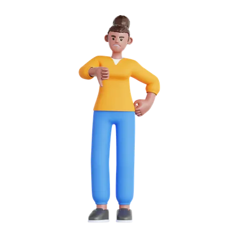 Woman Showing Thumb Down  3D Illustration