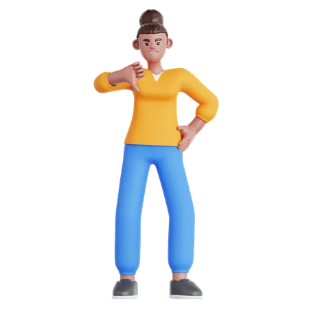 Woman Showing Thumb Down  3D Illustration