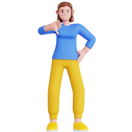 Woman Showing Thumb Down  3D Illustration