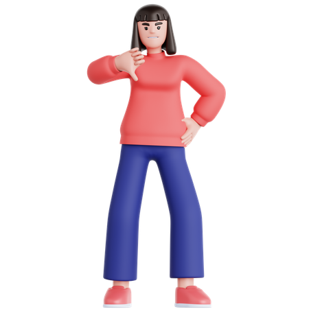 Woman Showing Thumb Down  3D Illustration