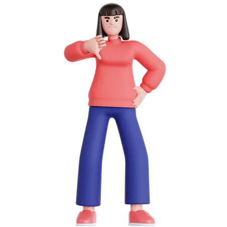 Woman Showing Thumb Down  3D Illustration