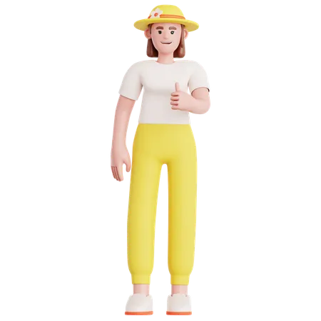 Woman Showing Thumb Up  3D Illustration