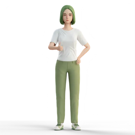 Woman showing thumbs up with right hand  3D Illustration