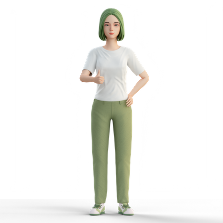 Woman showing thumbs up with right hand  3D Illustration