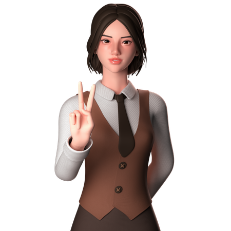 Woman Showing Two Fingers  3D Illustration