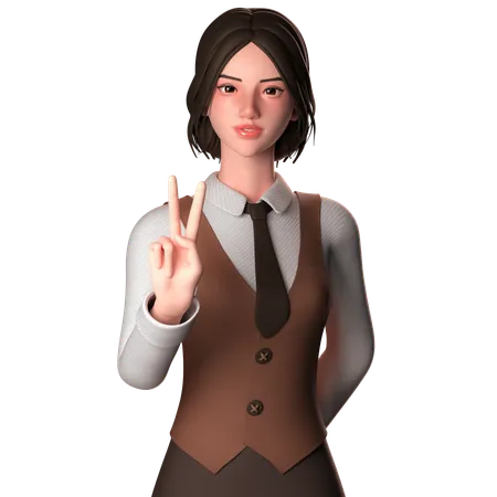 Woman Showing Two Fingers  3D Illustration