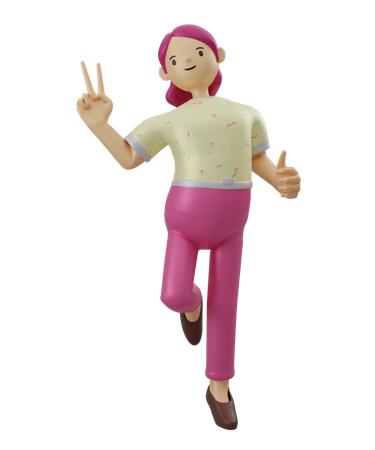 Woman showing victory gesture 3D Illustration