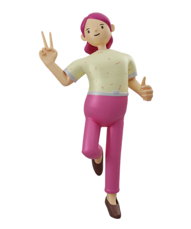 Woman showing victory gesture  3D Illustration