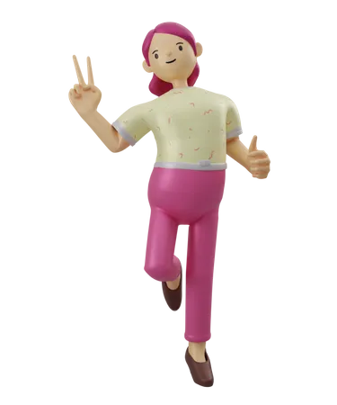 Woman showing victory gesture  3D Illustration