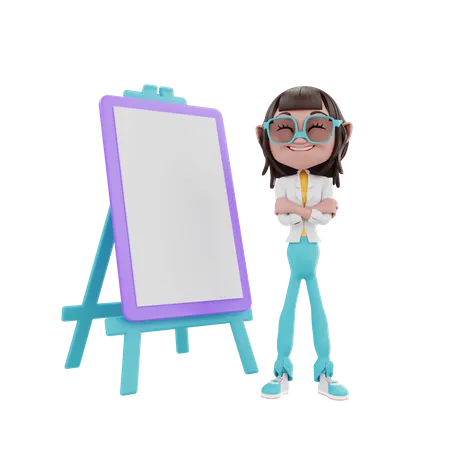 Woman side by side with the presentation board  3D Illustration