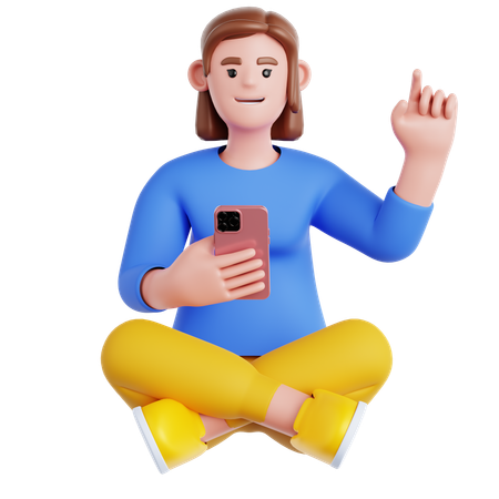 Woman Sitting and Using phone  3D Illustration