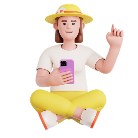 Woman Sitting and Using phone  3D Illustration