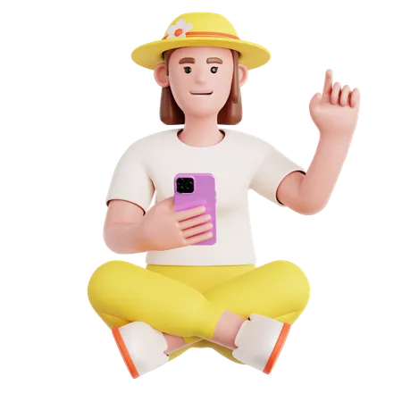 Woman Sitting and Using phone  3D Illustration