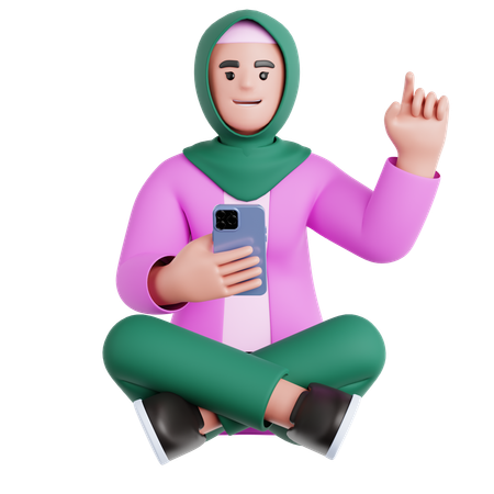 Woman Sitting and Using phone  3D Illustration