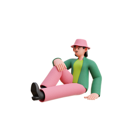 Woman Sitting Down Relax  3D Icon