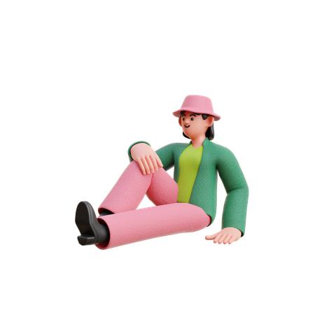 Woman Sitting Down Relax 3D Illustration