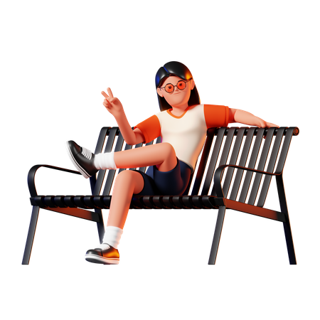 Woman Sitting On A Bench Pose  3D Icon