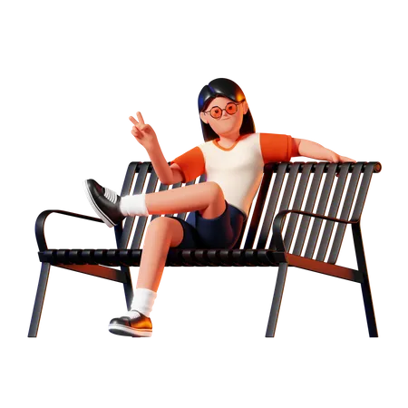 Woman Sitting On A Bench Pose  3D Illustration