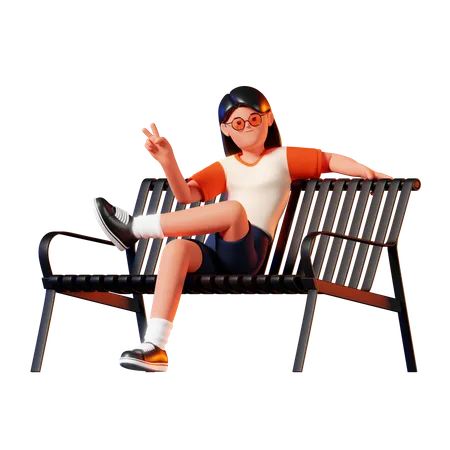 Woman Chilling And Sitting On A Park Bench 3D Illustration