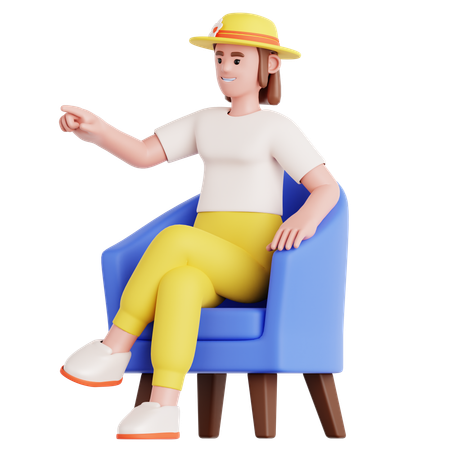 ソファに座って指さしている女性  3D Illustration