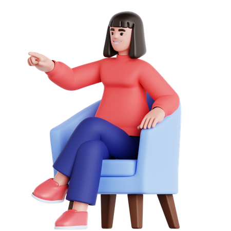 Woman Sitting on Couch and Pointing  3D Illustration