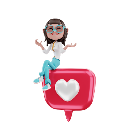 Woman sitting on love 3D Illustration