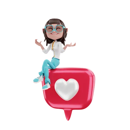 Woman sitting on love  3D Illustration