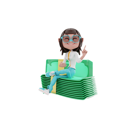 Woman sitting on money 3D Illustration