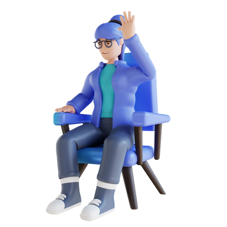 Woman sitting on sofa and waving hand  3D Illustration