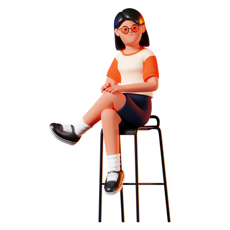 Woman Sitting On Stool Pose  3D Icon