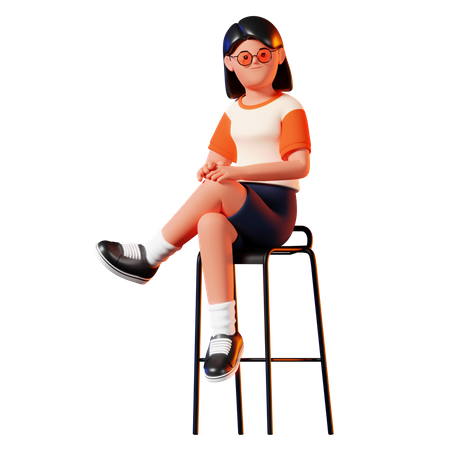 Woman Sitting On Stool Pose  3D Illustration
