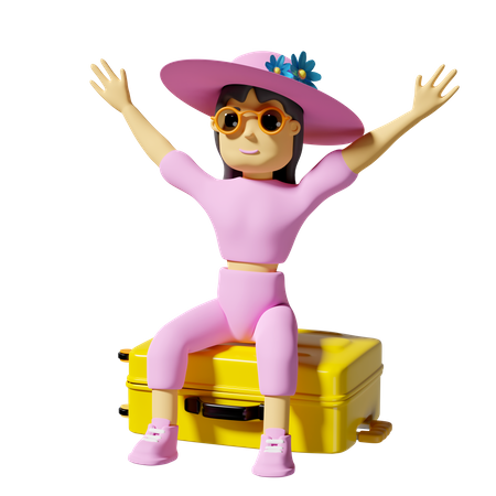 Woman Sitting On Suitcase  3D Icon
