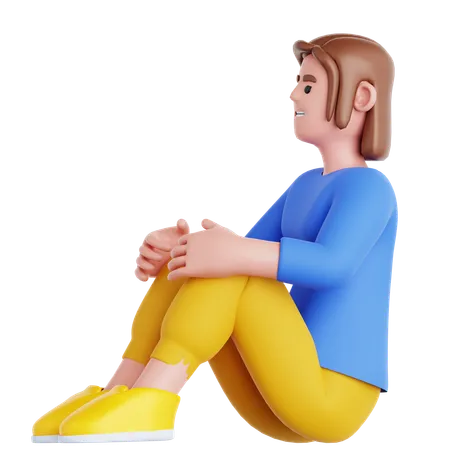 Woman Sitting on The Floor Looking up  3D Illustration