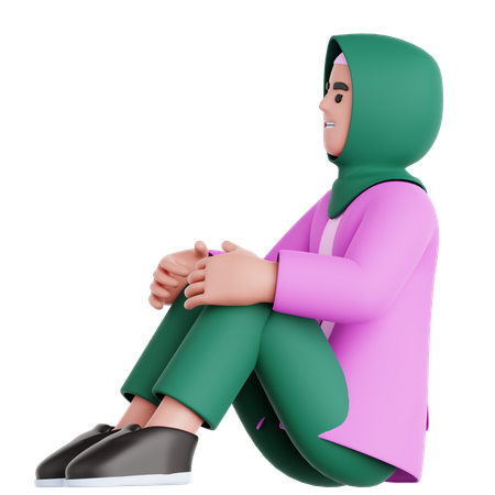 Woman Sitting on The Floor Looking up  3D Illustration