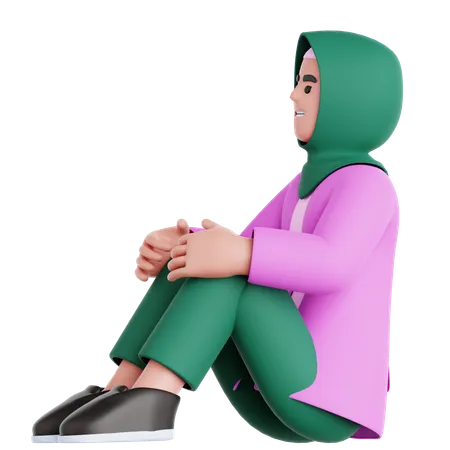 Woman Sitting on The Floor Looking up  3D Illustration