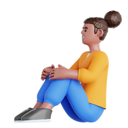 Woman Sitting on The Floor Looking up  3D Illustration